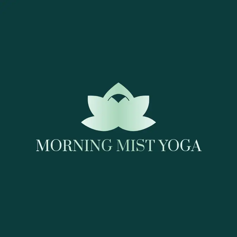 The yoga studio name Morning Mist Yoga as a branded logo with a single color icon