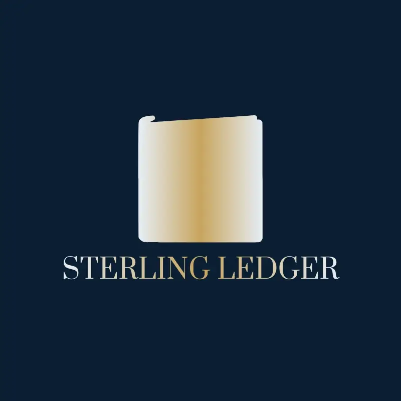 The bookkeeping name Sterling Ledger as a branded logo with a single color icon