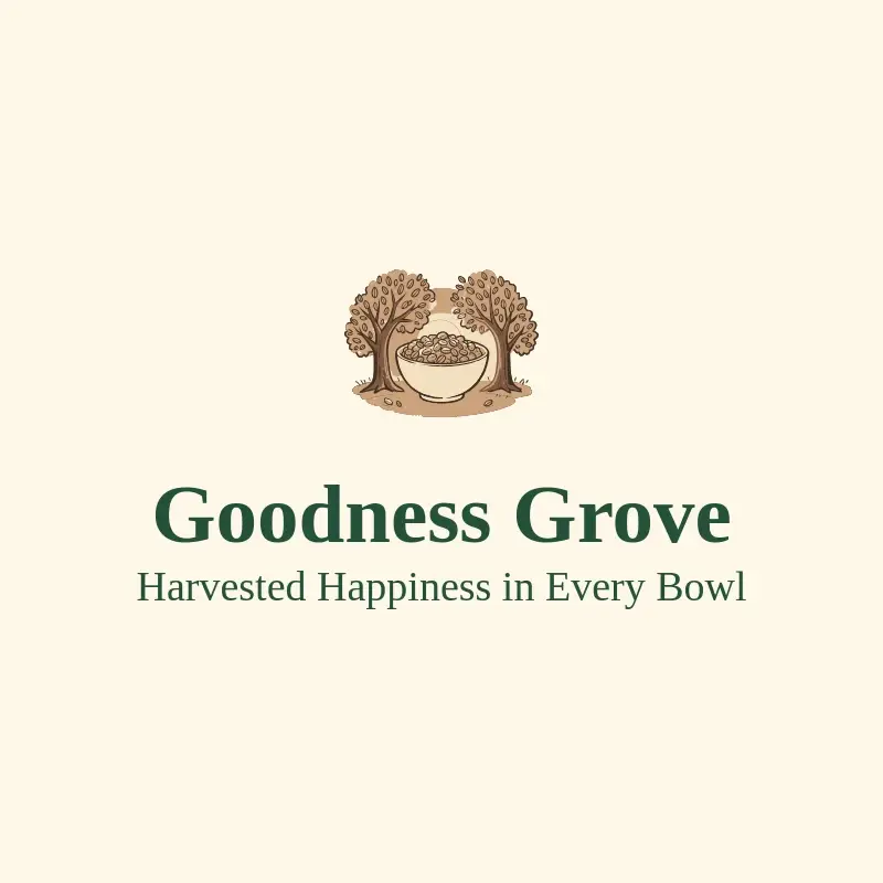 The cereal name Goodness Grove as a branded logo with a color icon