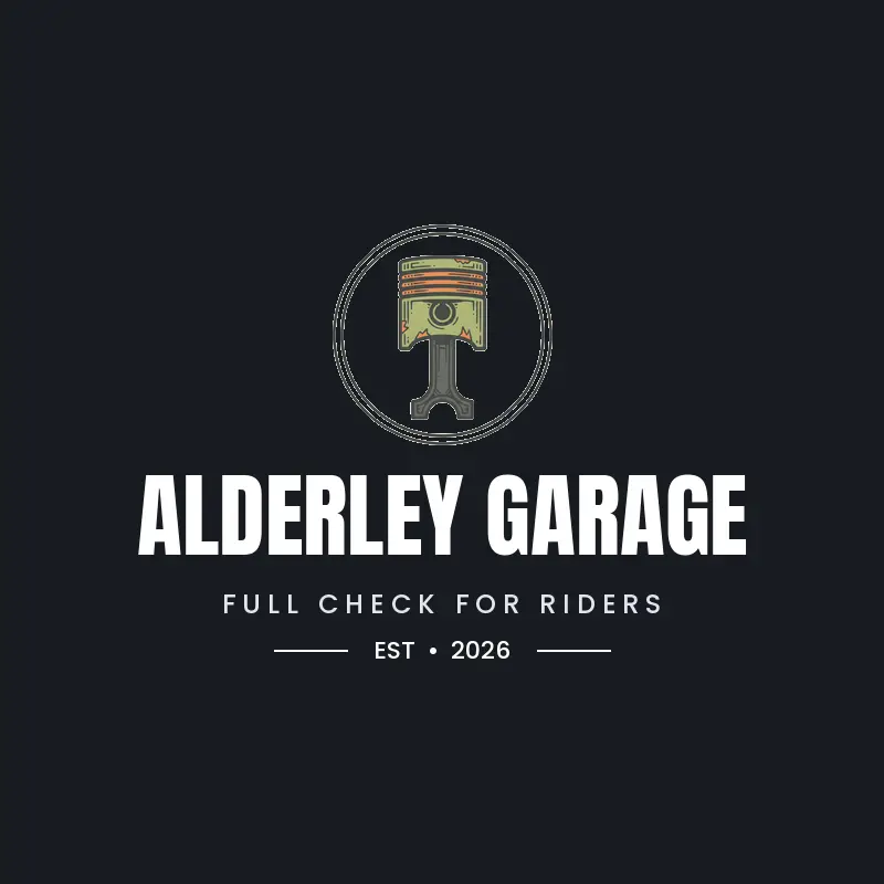 Black ink restoration logo with a vintage car engine piston