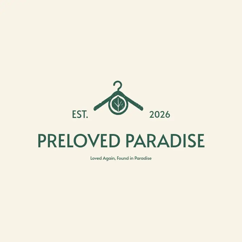 The thrift store name Preloved Paradise as a branded logo with a single color icon
