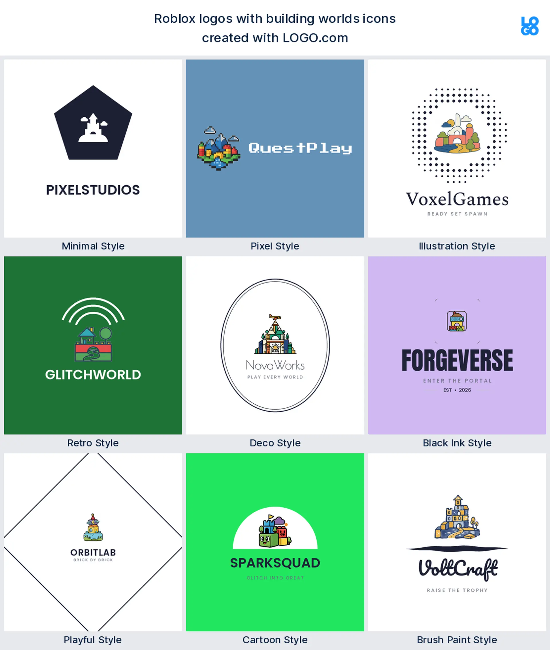 Building worlds Roblox logos in nine LOGO.com styles