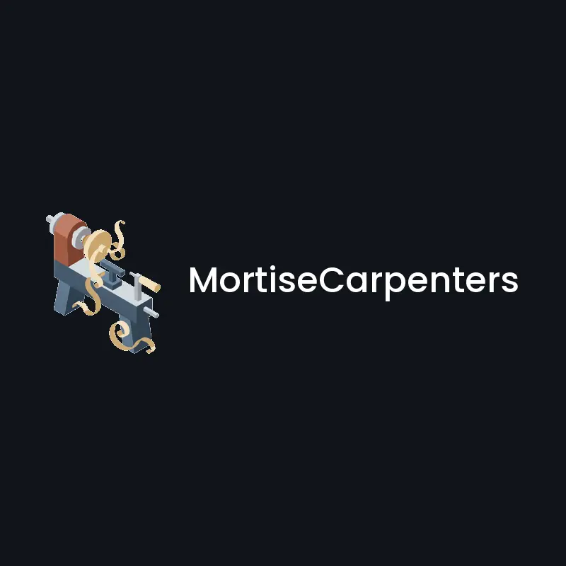 Isometric woodturning lathe and shavings logo for MortiseCarpenters