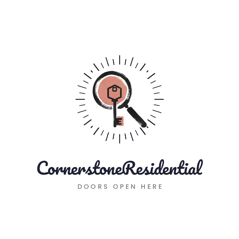 Magnifying glass and house key logo