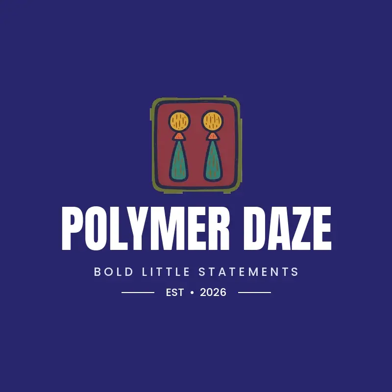 The jewelry name Polymer Daze as a branded logo in a black ink style