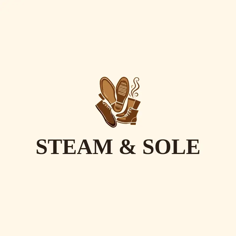 The shoe store name Steam & Sole as a branded logo with a single color icon