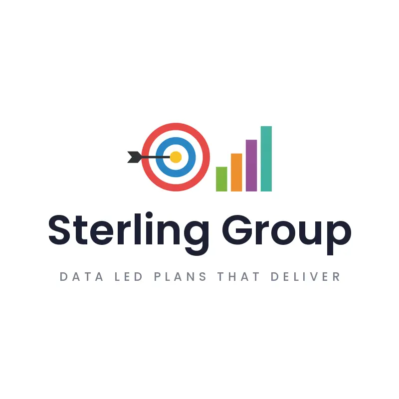 A target beside a graph, a performance consulting logo in a minimal style