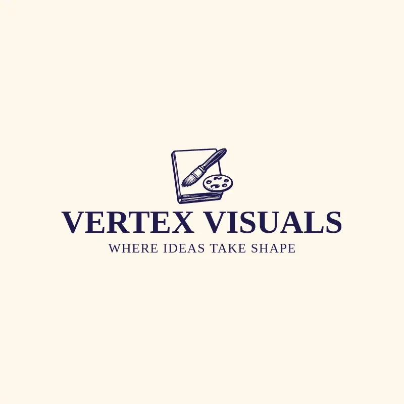 The art business name Vertex Visuals as a branded logo with a single color icon