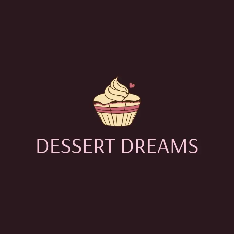 The cake business name Dessert Dreams as a branded logo with a color icon