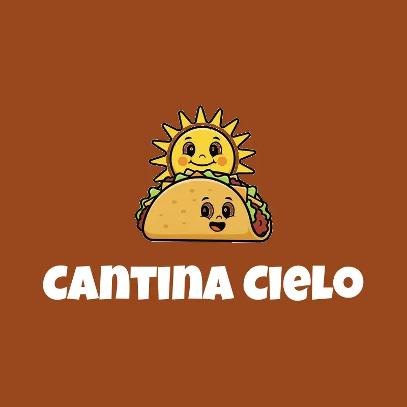 The restaurant name Cantina Cielo as a branded logo in a cartoon style