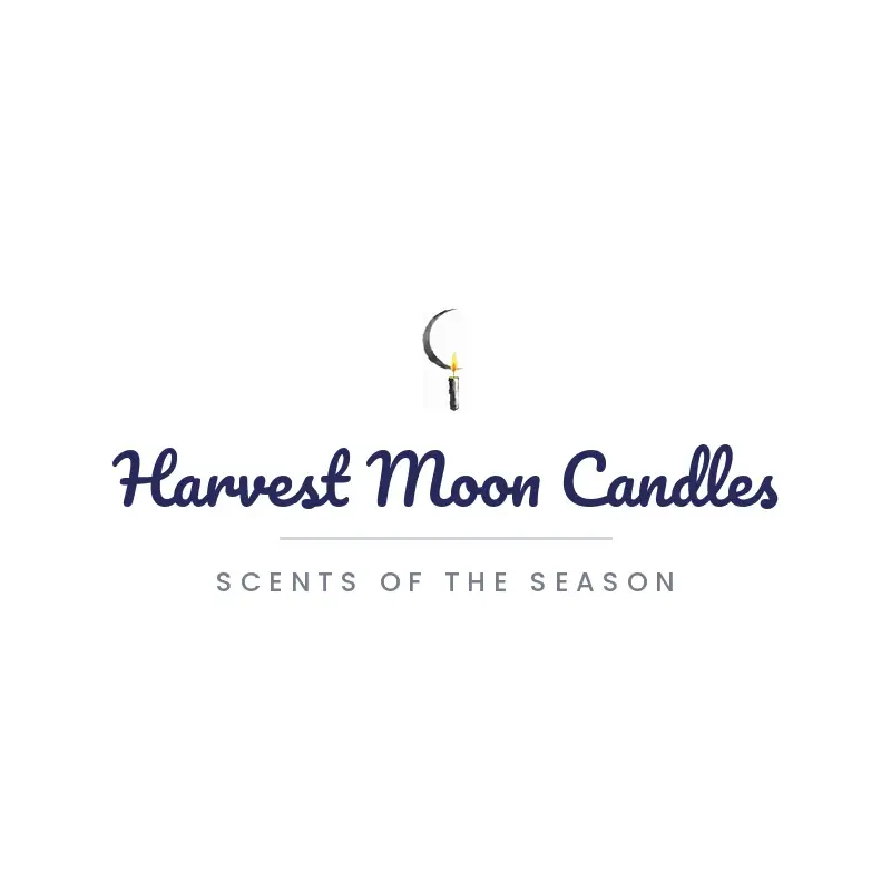 The candle name Harvest Moon Candles as a branded logo in a brush paint style