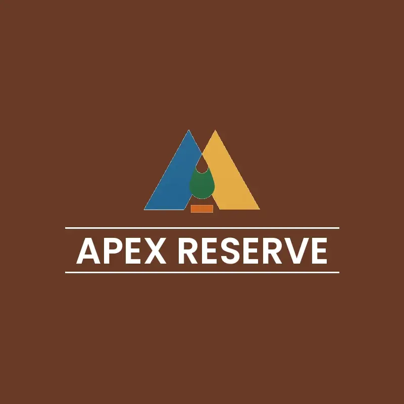 The cafe name Apex Reserve as a branded logo in a minimal style