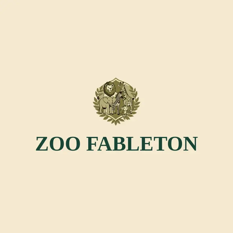 The zoo name Zoo Fableton as a branded logo with a single color icon