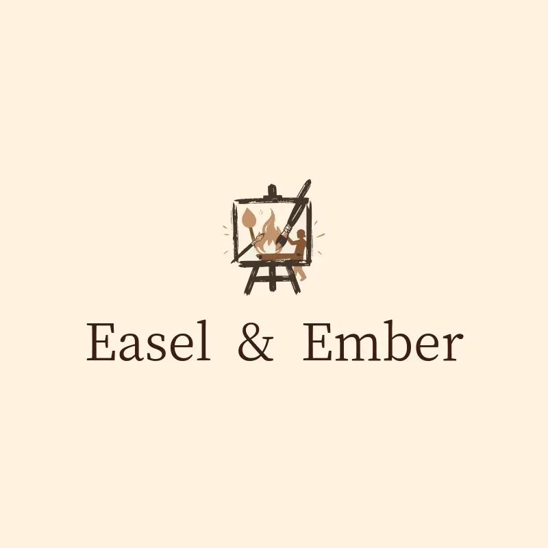 The artist name Easel & Ember as a branded logo with a color icon