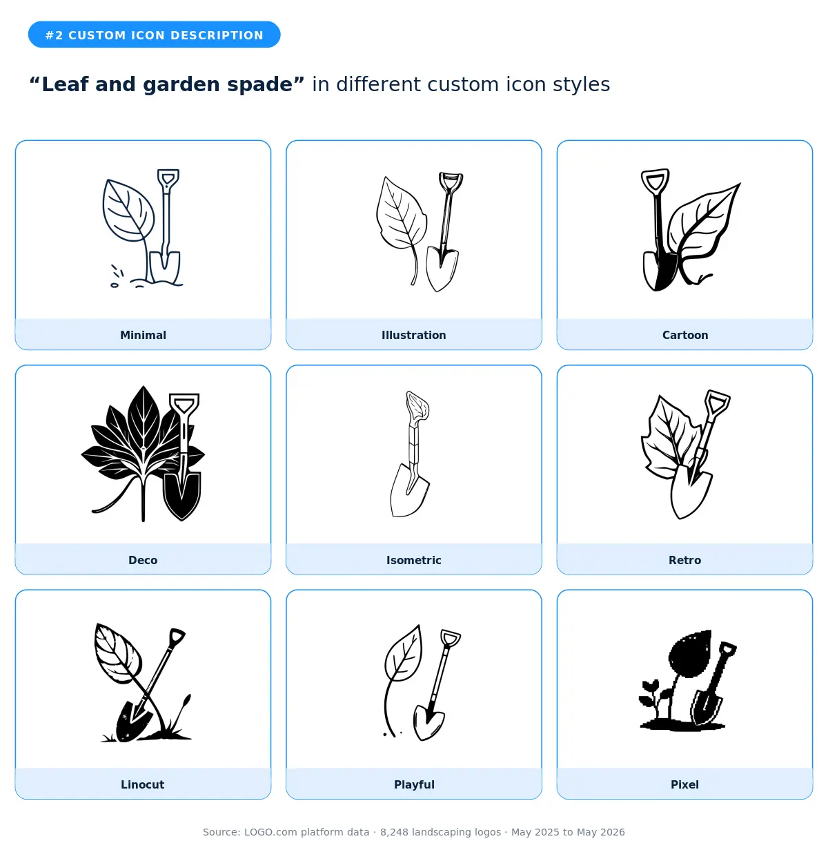 Leaf and garden spade in nine styles
