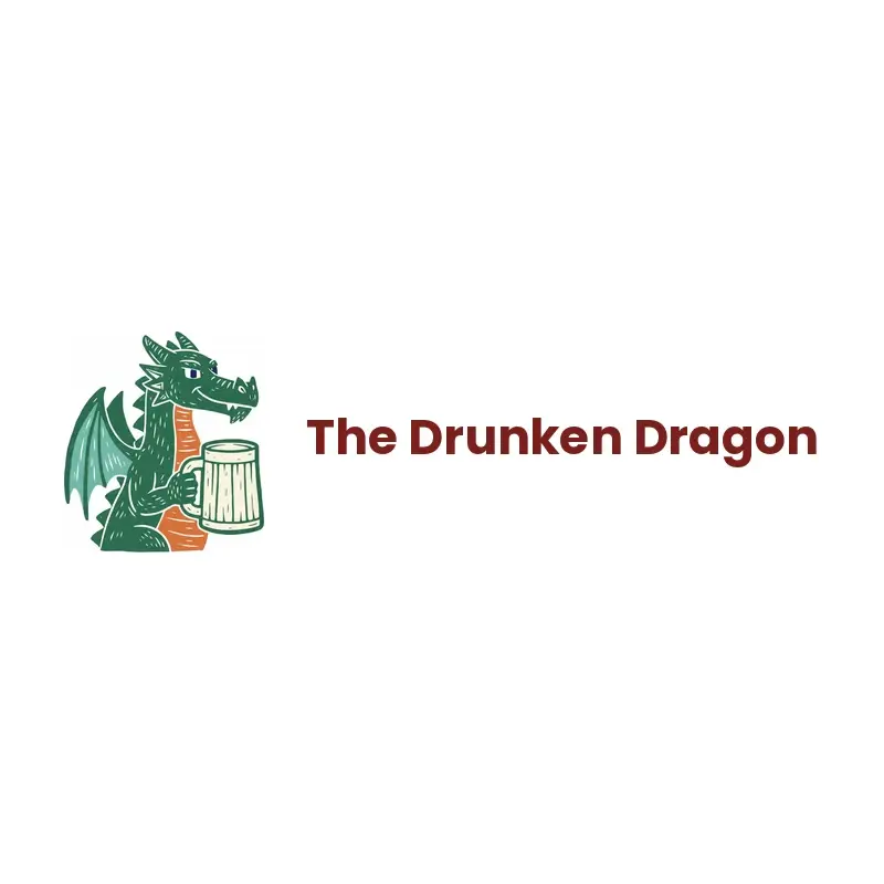 The bar name The Drunken Dragon as a branded logo in a linocut style