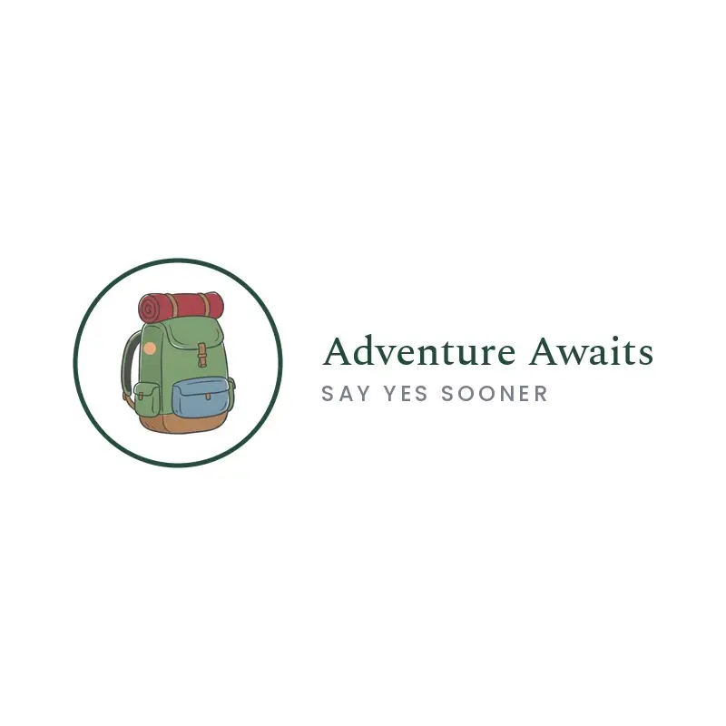 The travel name Adventure Awaits as a branded logo in an illustration style