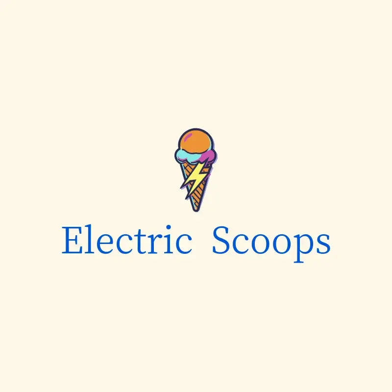The ice cream shop name Electric Scoops as a branded logo with a color icon