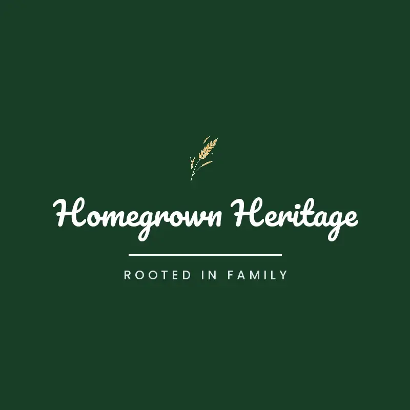 The farm name Homegrown Heritage as a branded logo in a brush paint style