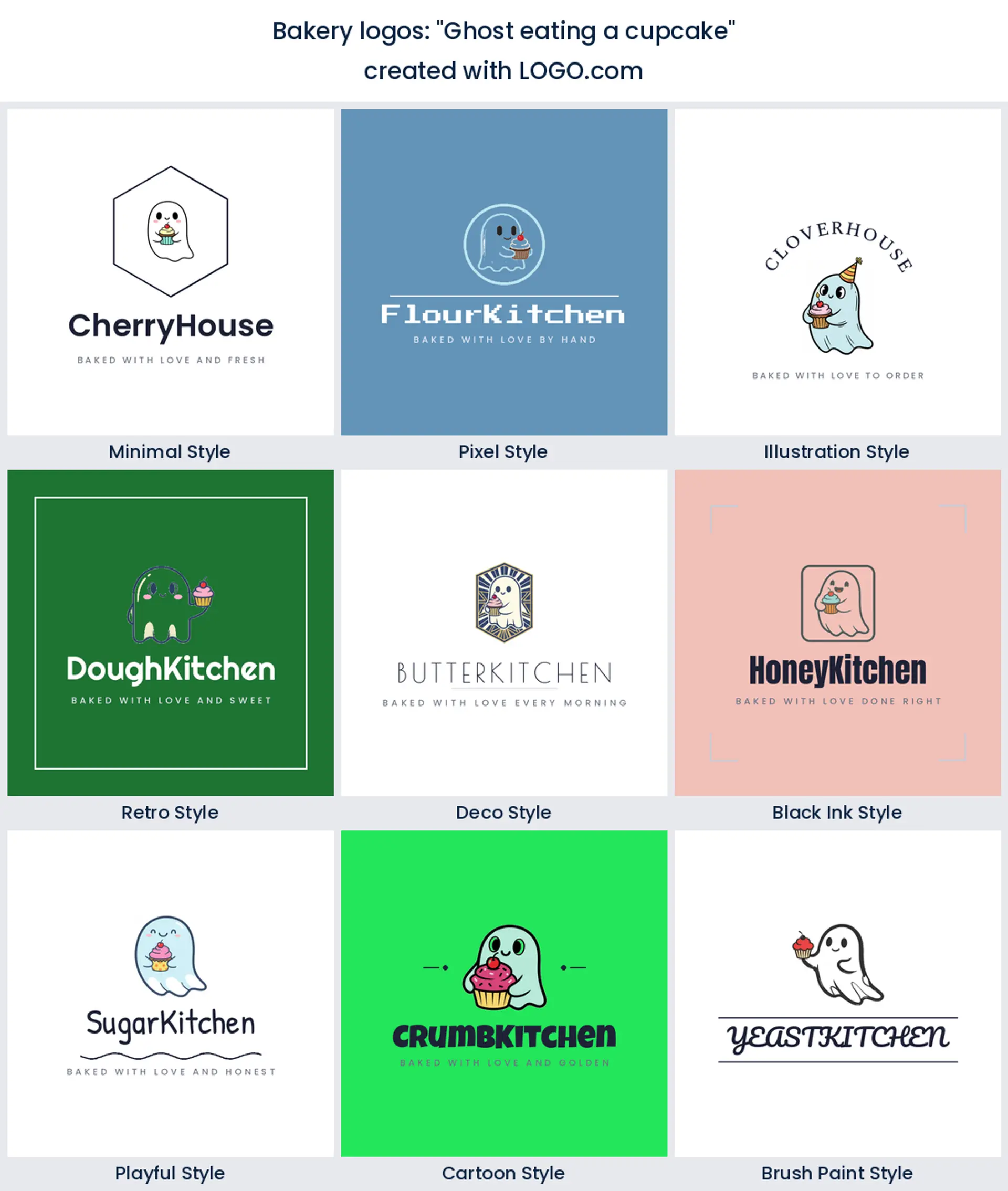 Ghost eating a cupcake bakery logo in nine styles.