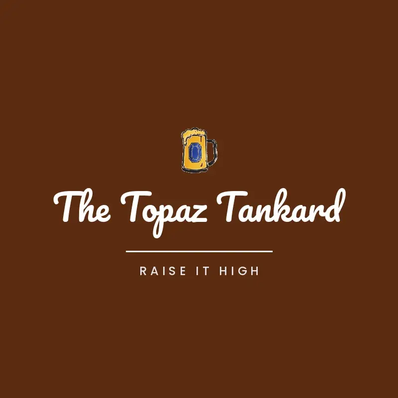 The bar name The Topaz Tankard as a branded logo in a brush paint style