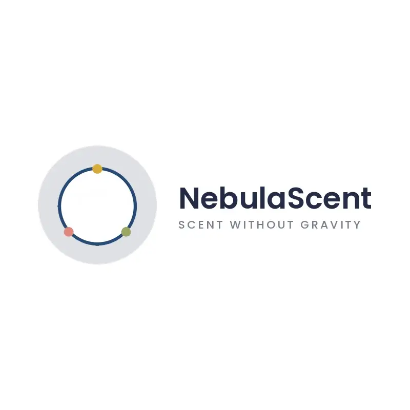 The perfume name NebulaScent as a branded logo in a minimal style