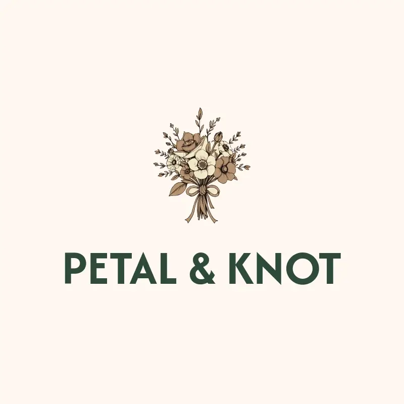 The crochet business name Petal & Knot as a branded logo with a color icon