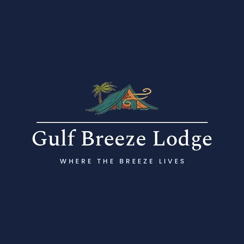 The hotel name Gulf Breeze Lodge as a branded logo in an illustration style