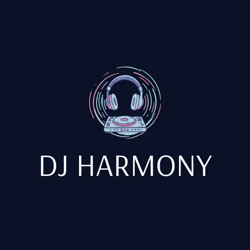 The DJ name DJ Harmony as a branded logo with a color icon