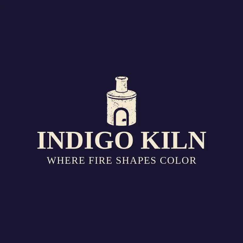 The art business name Indigo Kiln as a branded logo with a single color icon