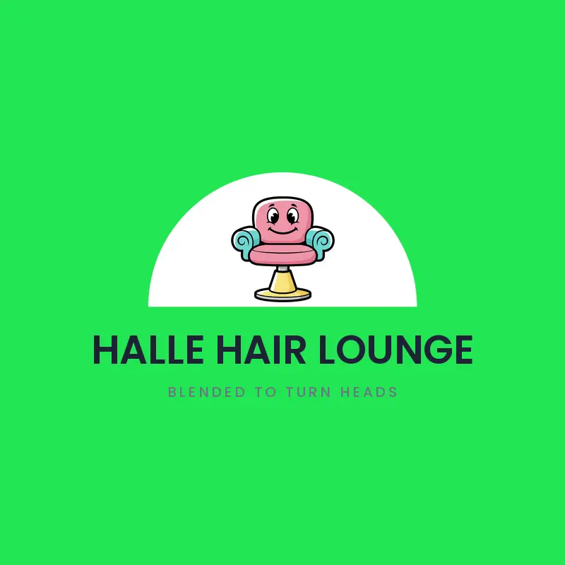 A salon styling chair, a full service salon logo in a cartoon style
