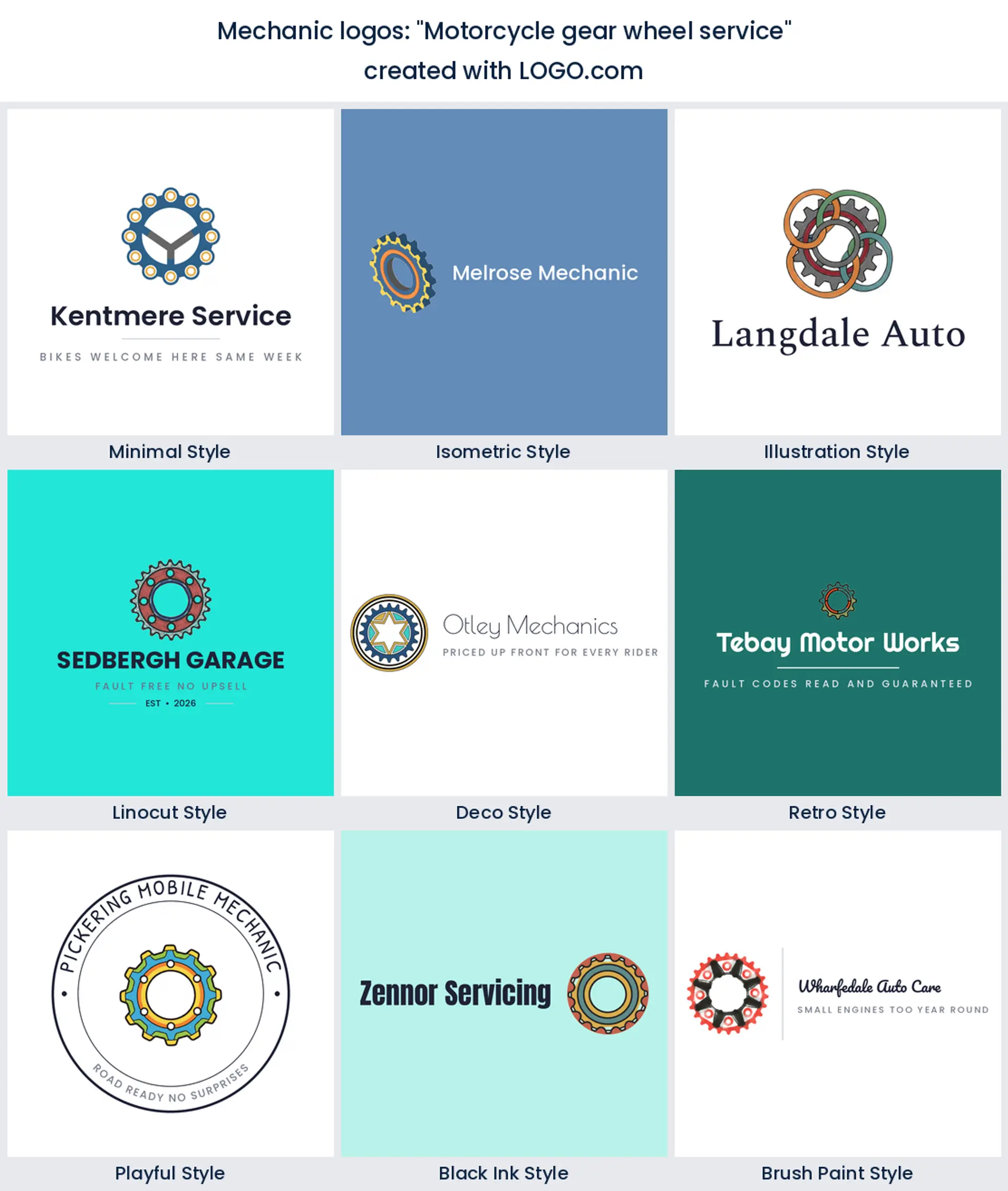 Motorcycle sprocket mechanic logo in nine styles