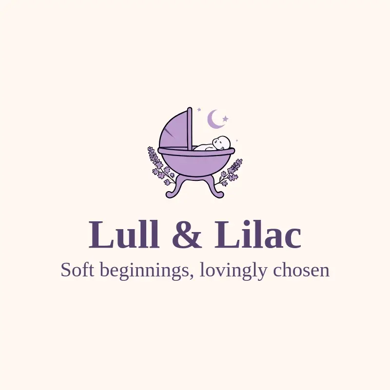 The baby store name Lull & Lilac as a branded logo with a color icon
