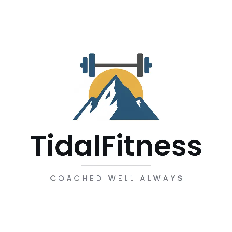 Minimal mountain peak and barbell personal training logo for TidalFitness