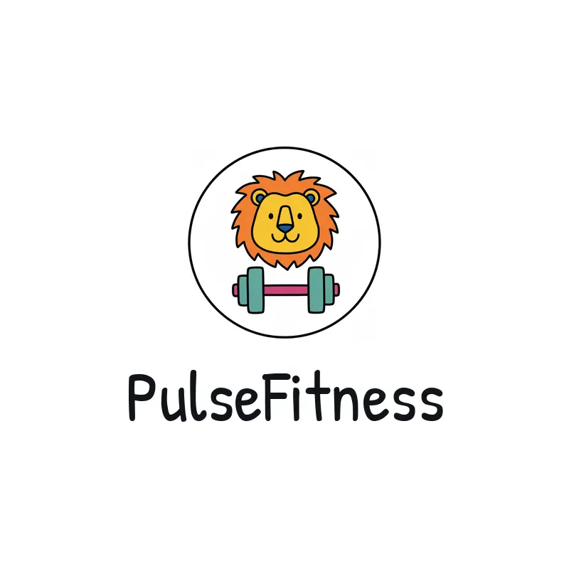 Playful lion head and dumbbell logo for PulseFitness