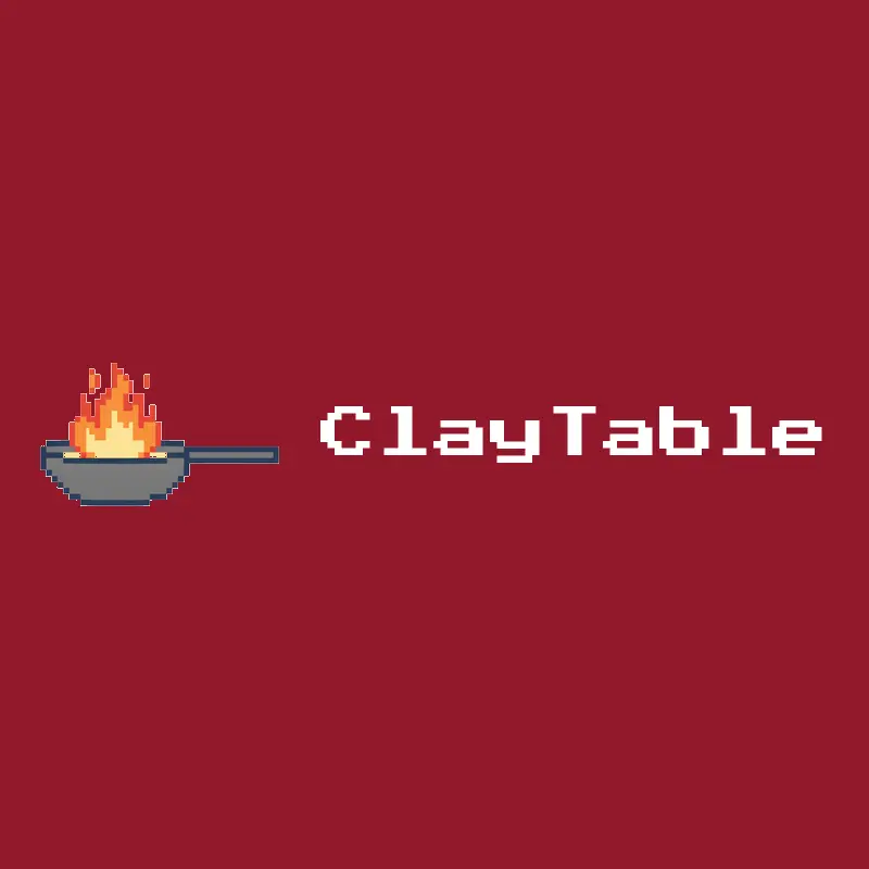 A pixel wok and flame Asian restaurant logo on a red background.