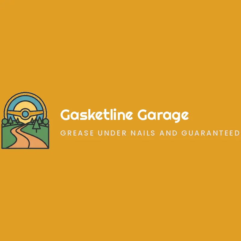 Retro badge logo with a steering wheel above an open road