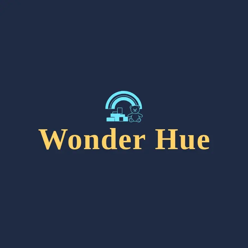 The toy company name Wonder Hue as a branded logo with a single color icon