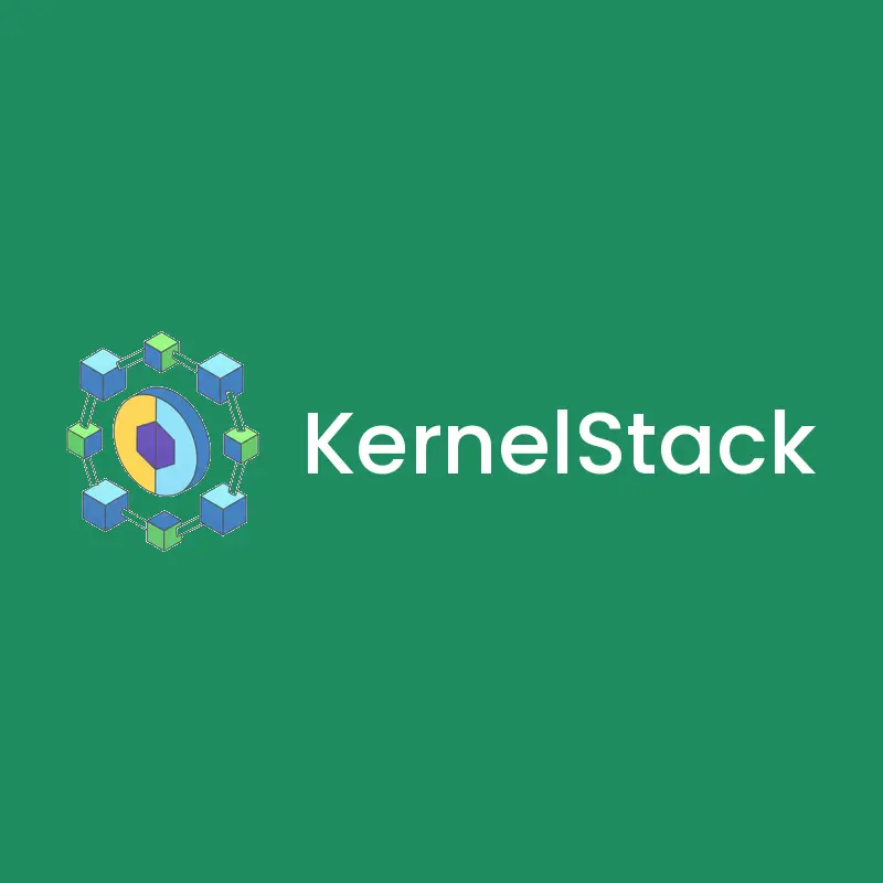 An isometric blockchain and digital currency tech logo on a green background.