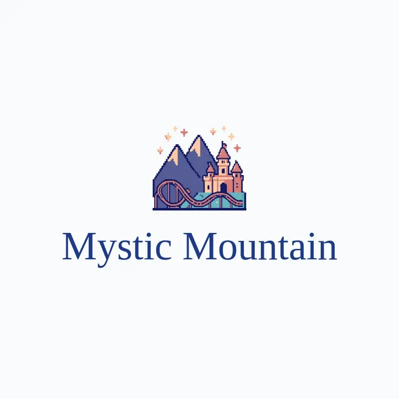 The theme park name Mystic Mountain as a branded logo with a color icon