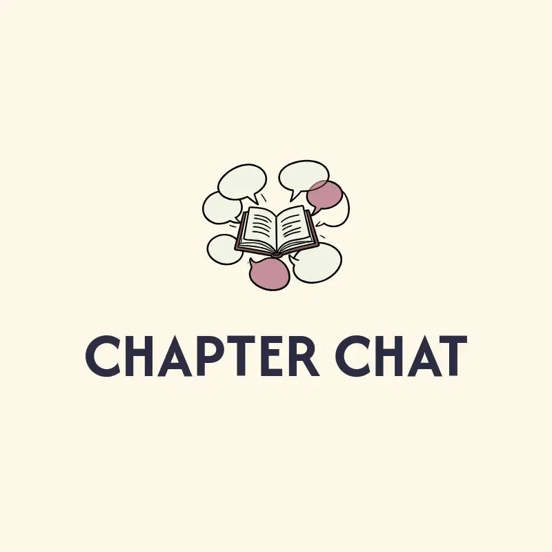 The podcast name Chapter Chat as a branded logo with a color icon
