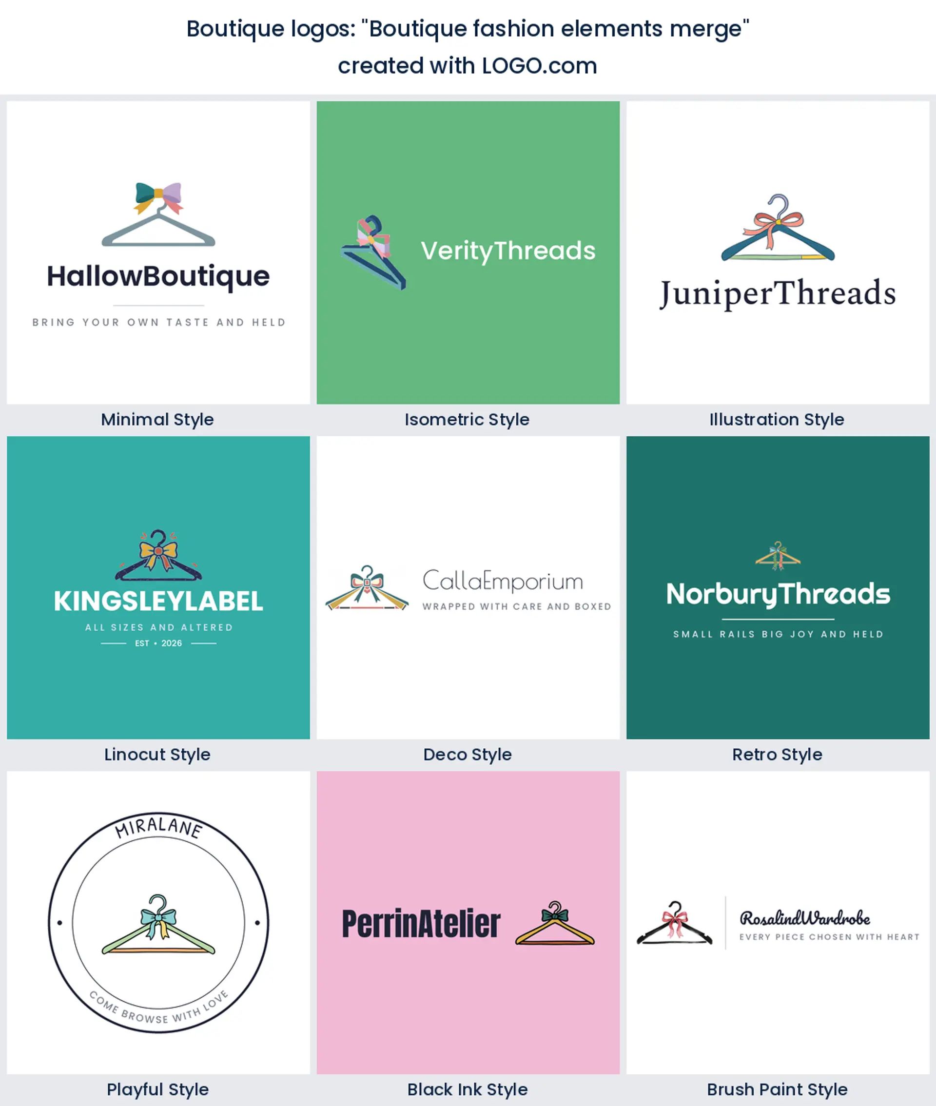 Merged boutique fashion elements logo shown in nine LOGO.com styles