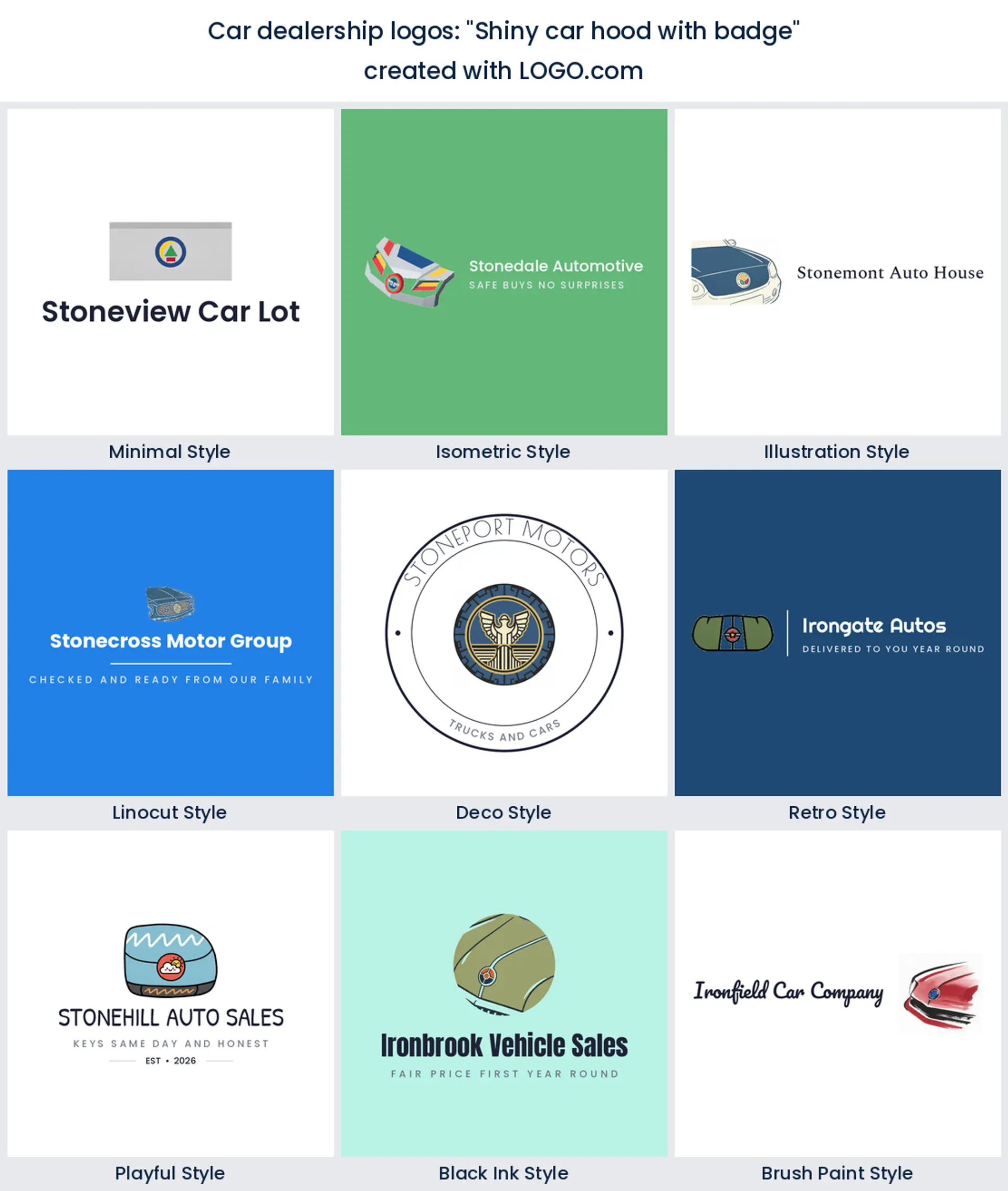 Shiny car hood and badge automotive logo in nine styles
