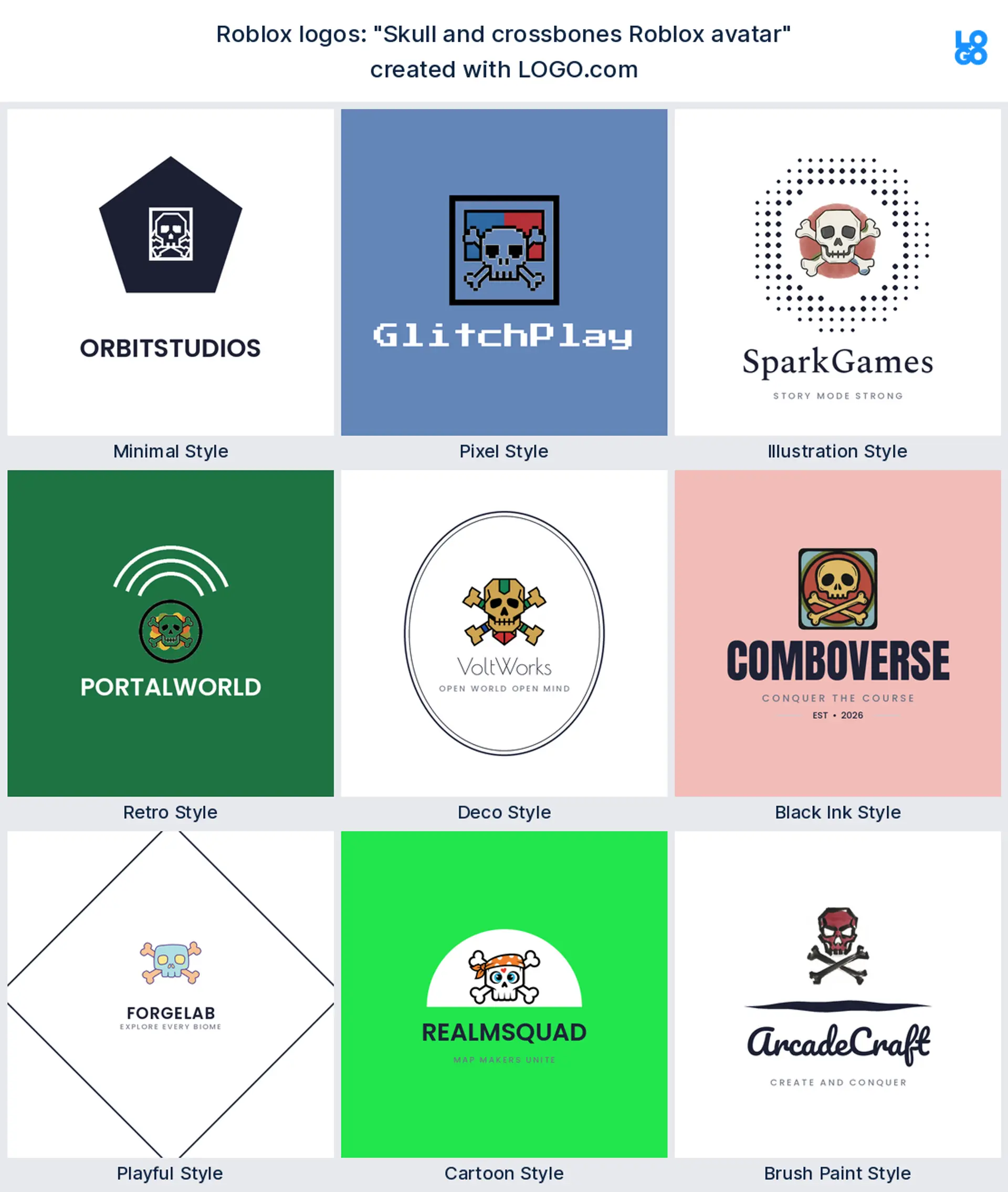 Roblox logos built from the founder prompt "Skull and crossbones Roblox avatar"