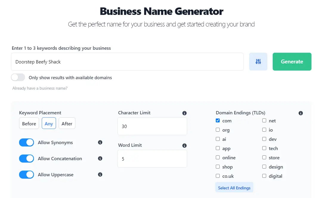 Food Business Name Generator
