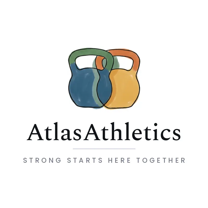 Illustrated interlocking kettlebells logo for AtlasAthletics