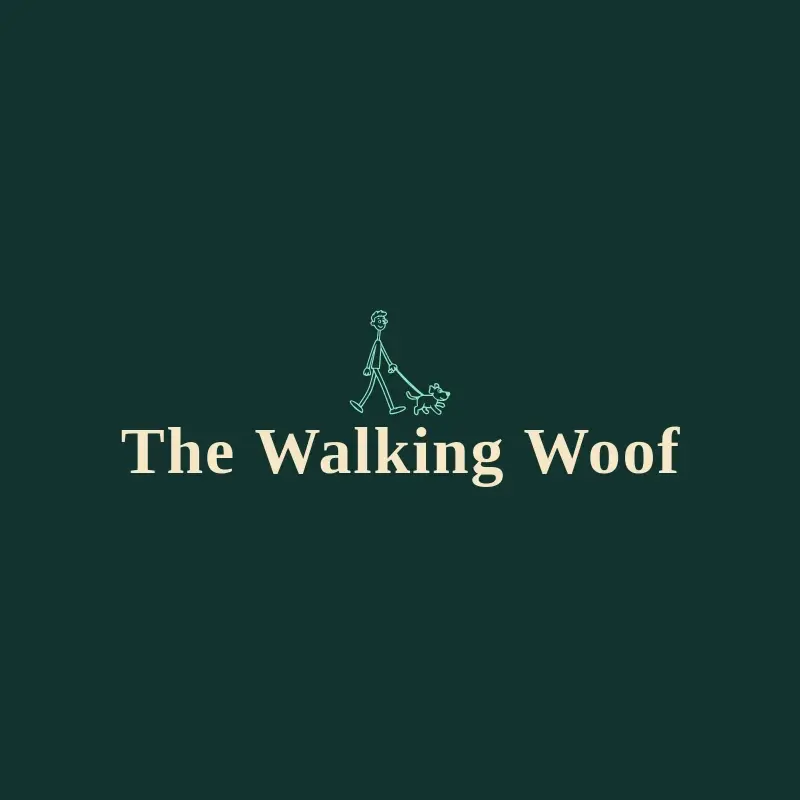 The dog walking business name The Walking Woof as a branded logo with a single color icon