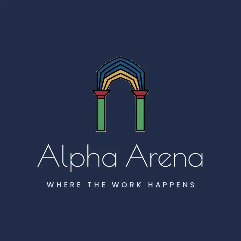 The gym name Alpha Arena as a branded logo in a deco style
