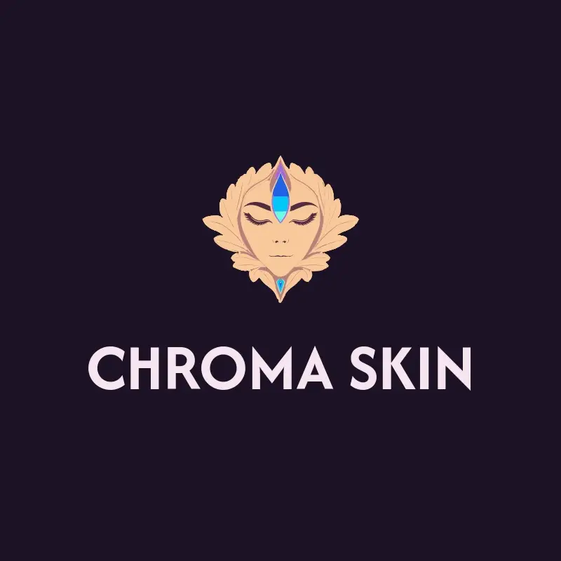 The tattoo shop name Chroma Skin as a branded logo with a color icon
