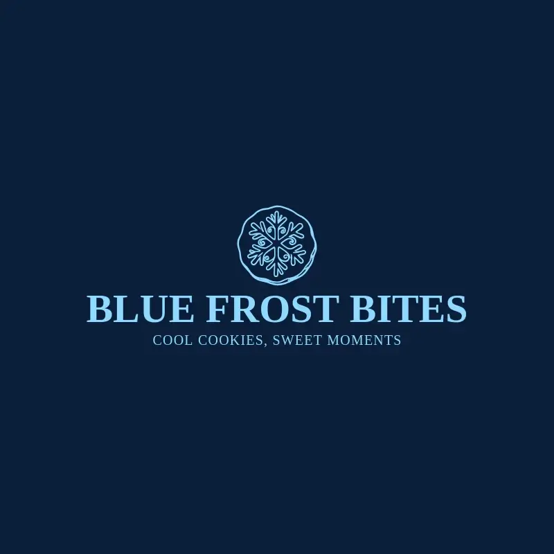 The cookie business name Blue Frost Bites as a branded logo with a single color icon
